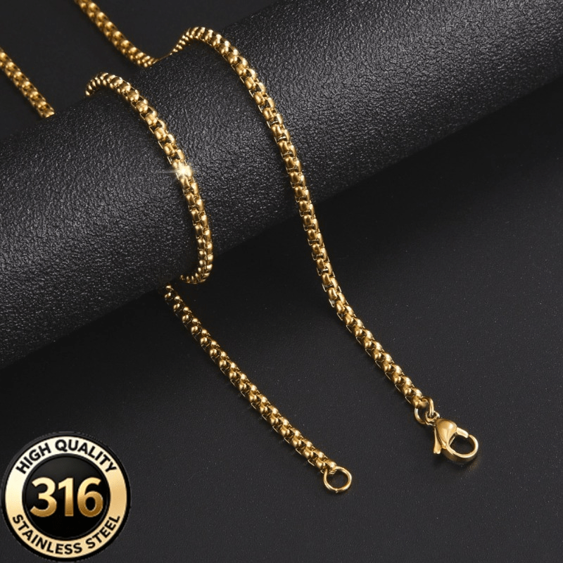 Unisex Stainless Steel Square Chain Necklace, Durable and Stylish